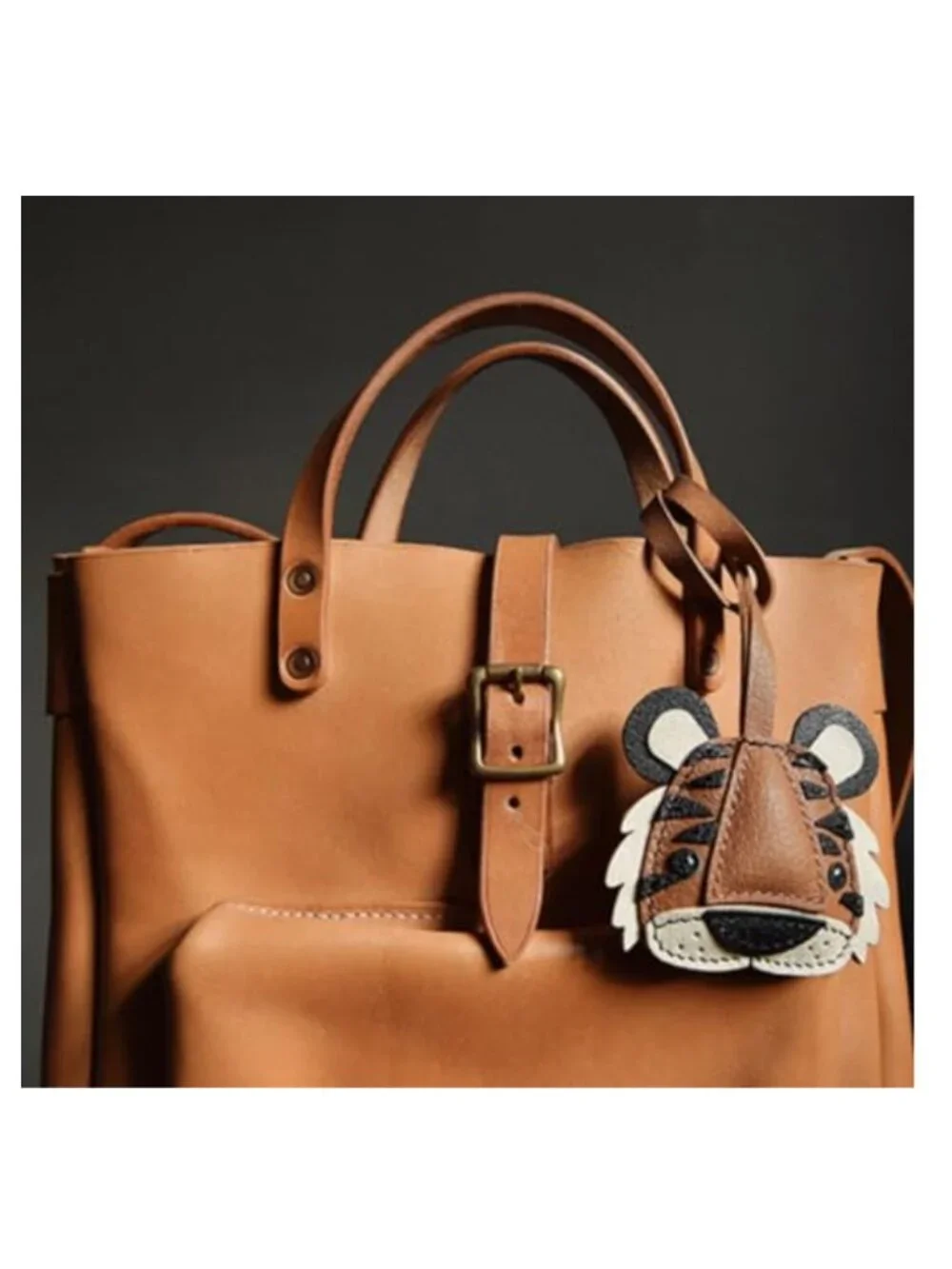 Handcrafted PU Leather Tiger Bag Charm Keychain for Handbags & Luggage